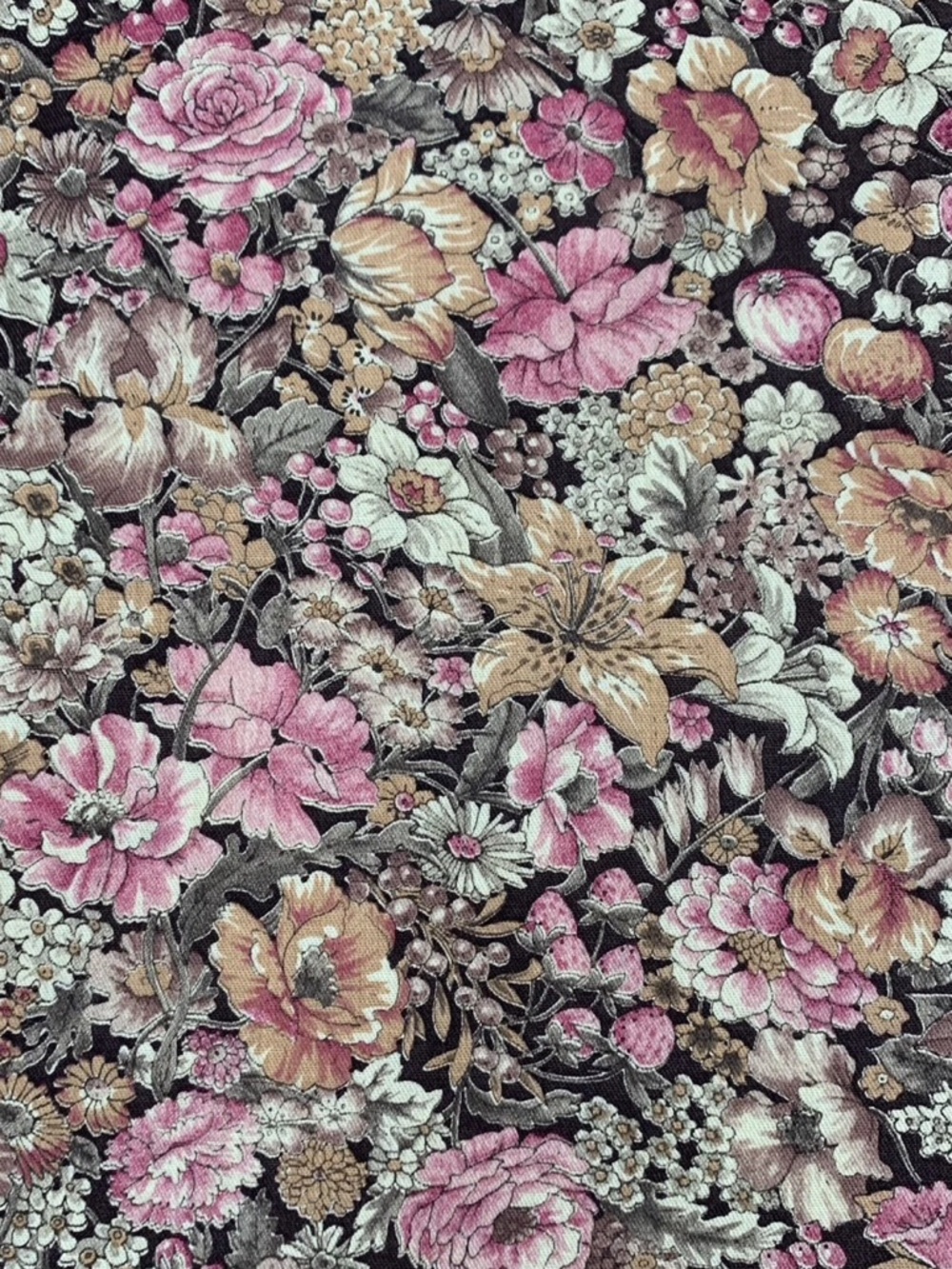 Vintage 1970s 1980s Brown Tan Pink Floral Concord Fabric Muslin 2 yards + 8 "
